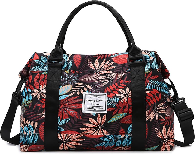 NWLR Travel Duffle Bag Weekender Overnight Bag Gym Tote with Dry and Wet Separated Pocket for Women Girls Shoulder Workout Duffel Bag Water Resistant (colorful leaves) - Image 1